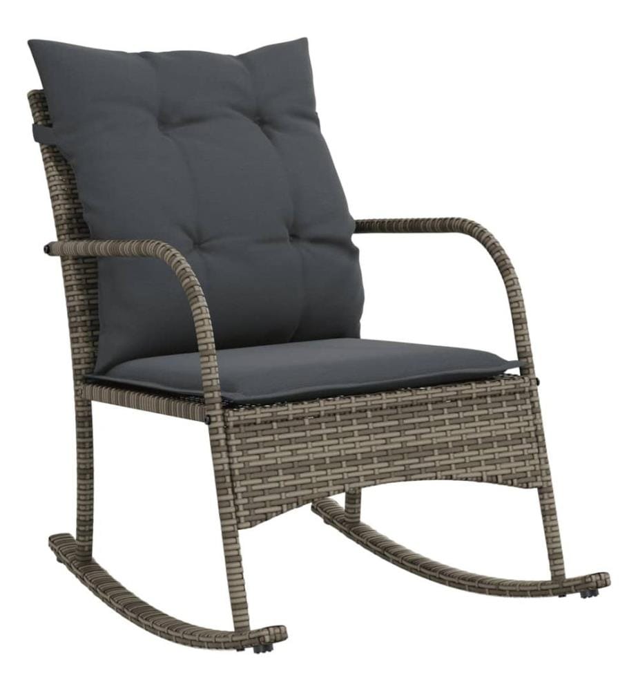 Garten-Schaukelstuhl mit Kissen Grau Poly Rattan