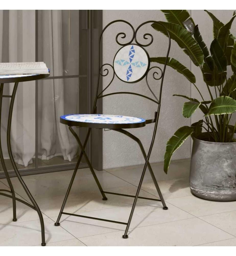 Chaises de bistro pliables lot de 2 bleu et blanc céramique