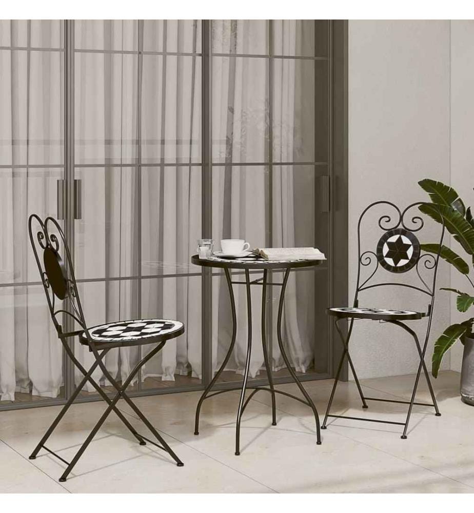 Chaises de bistro pliables 2 pcs noir et blanc céramique