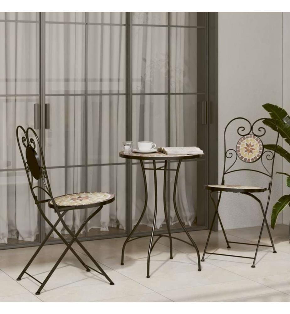 Chaises de bistro pliables 2 pcs terre cuite et blanc céramique