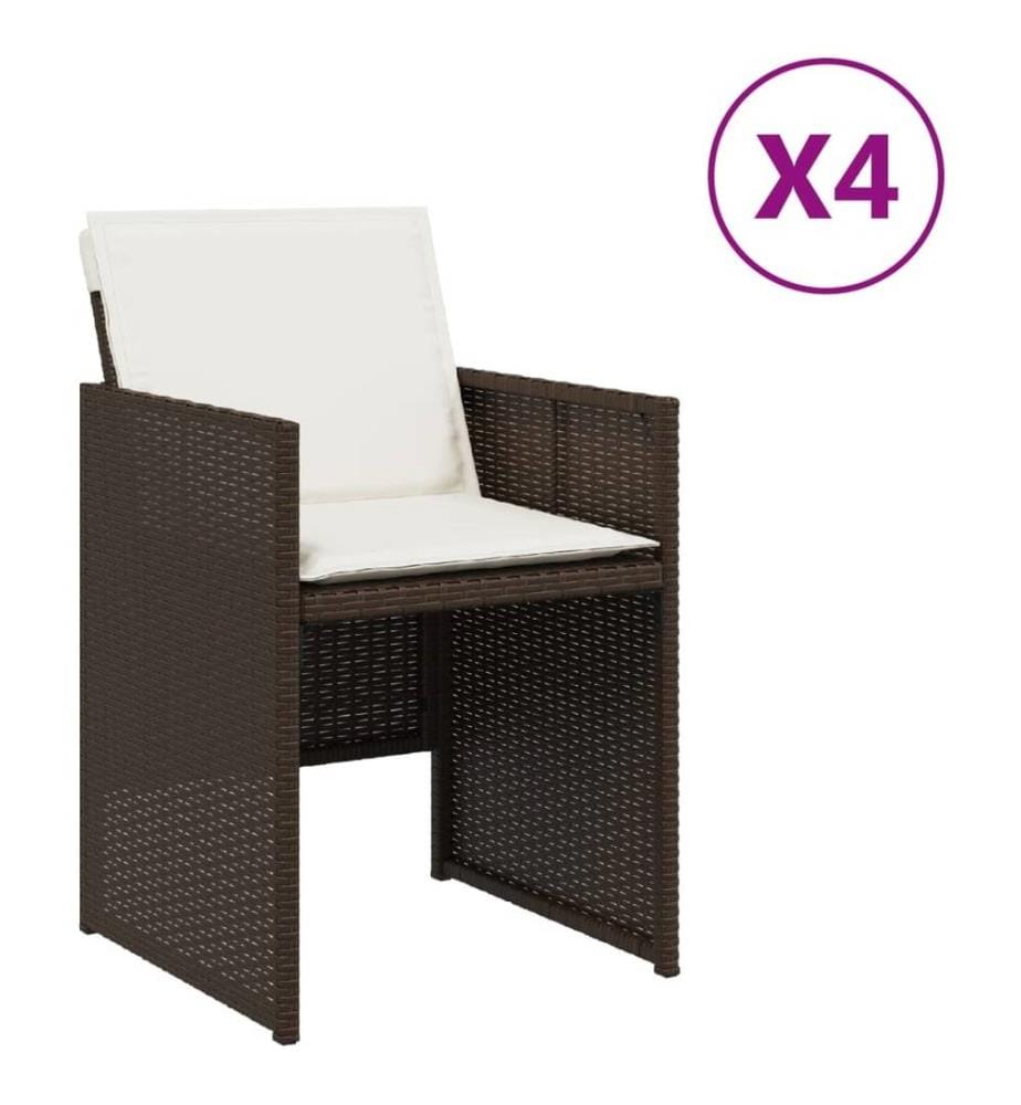 Chaises de jardin avec coussins lot de 4 marron résine tressée