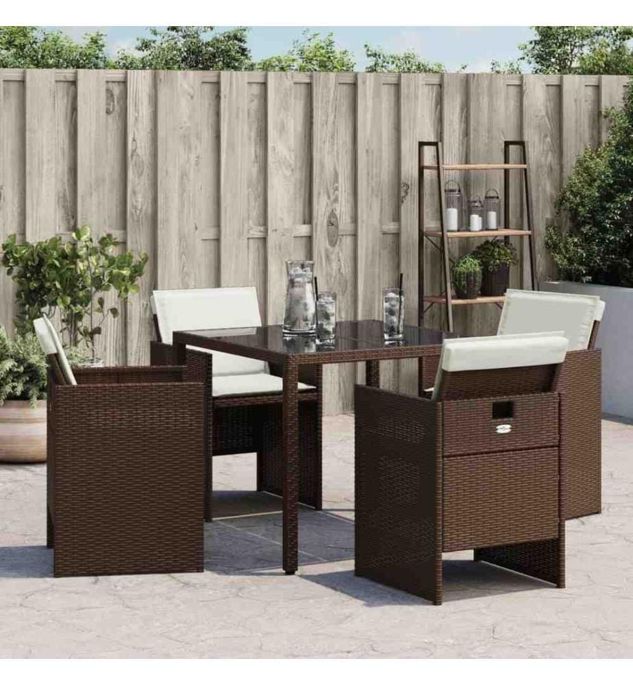 Chaises de jardin avec coussins lot de 4 marron résine tressée