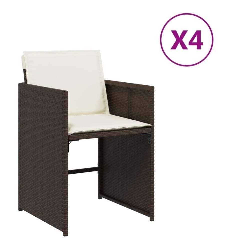 Chaises de jardin avec coussins lot de 4 marron résine tressée