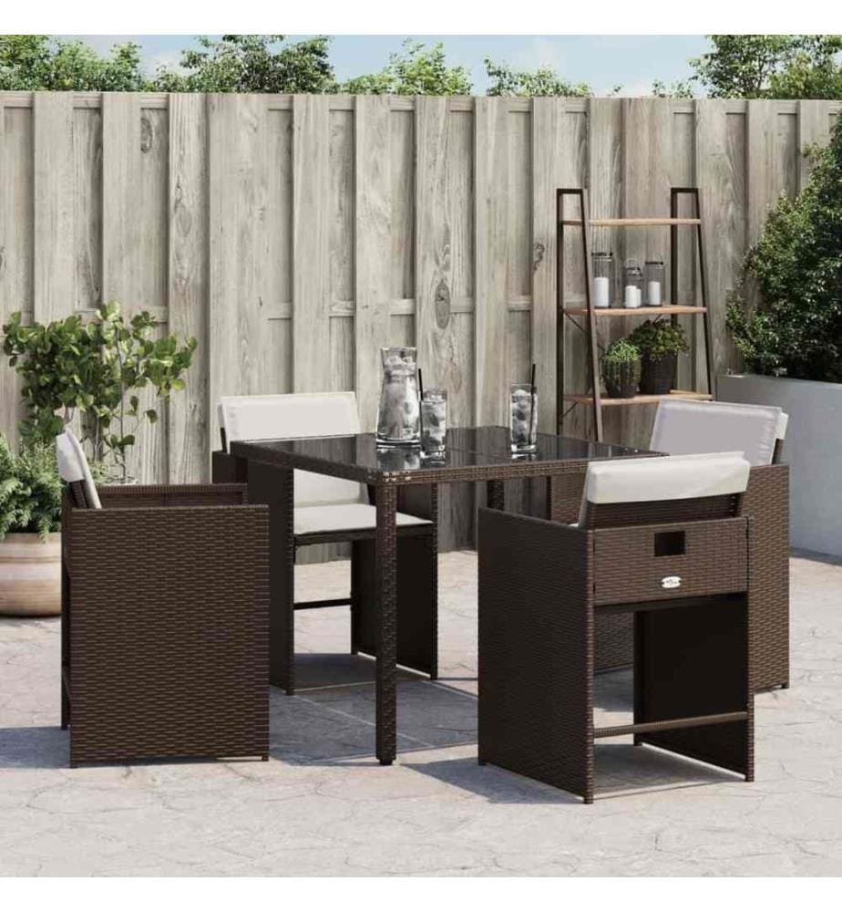 Chaises de jardin avec coussins lot de 4 marron résine tressée