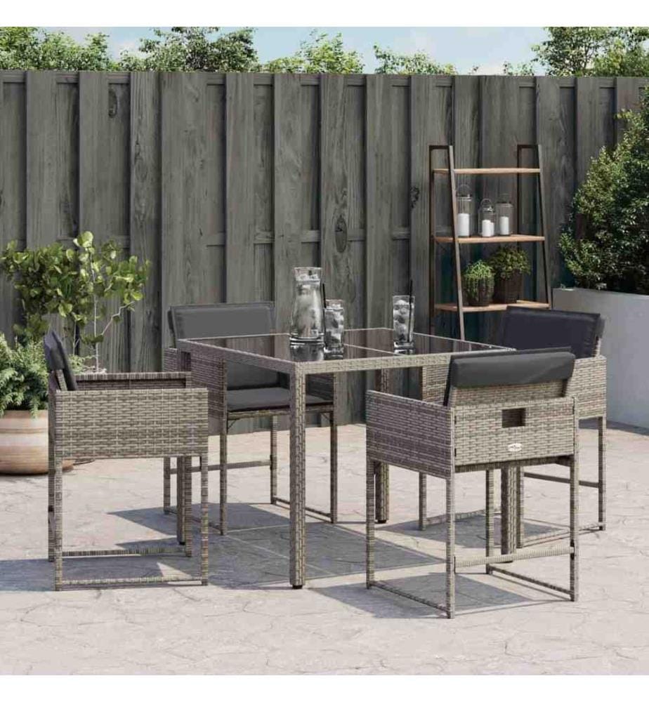 Chaises de jardin avec coussins lot de 4 gris résine tressée