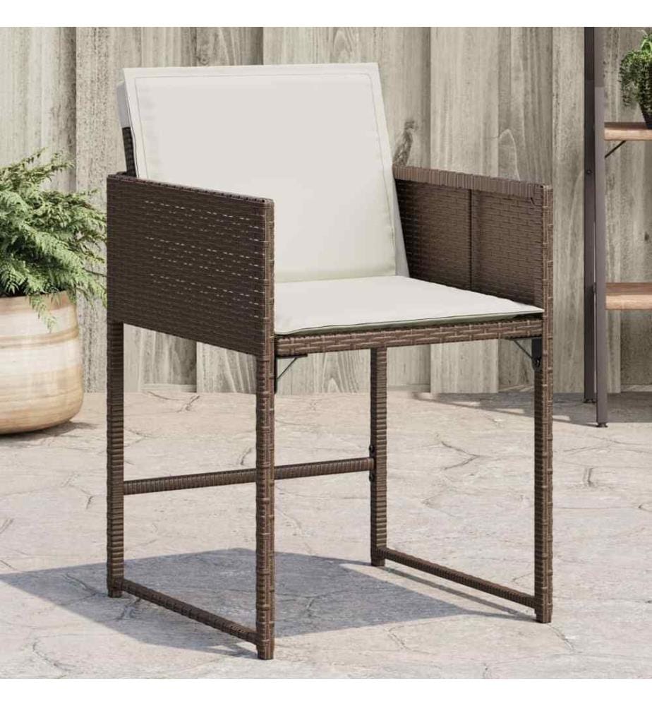 Chaises de jardin avec coussins lot de 4 marron résine tressée