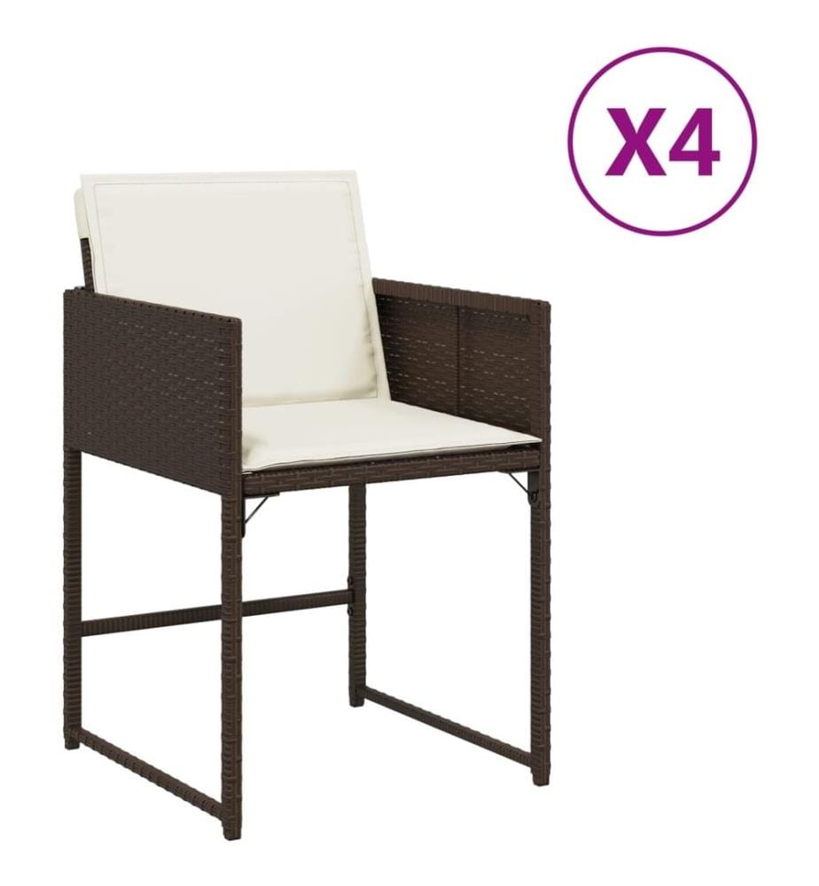 Chaises de jardin avec coussins lot de 4 marron résine tressée