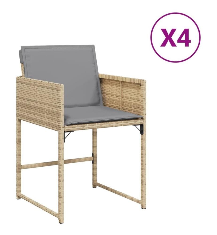 Chaises de jardin avec coussins lot de 4 mélange beige