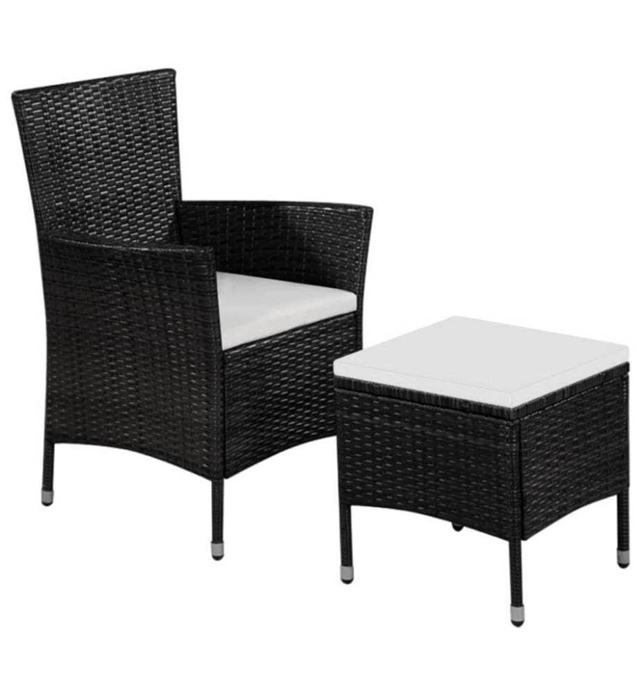 Gartenstuhl und Hocker mit Polstern Poly Rattan Schwarz