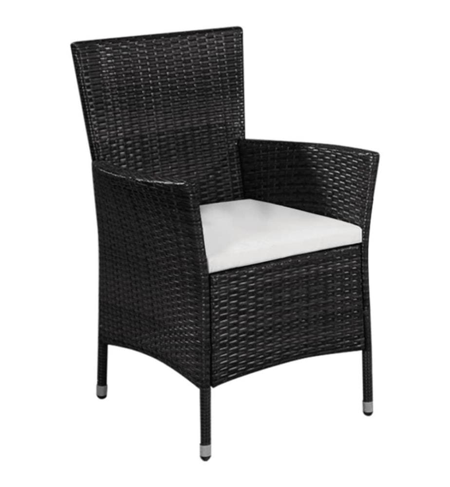 Gartenstuhl und Hocker mit Polstern Poly Rattan Schwarz