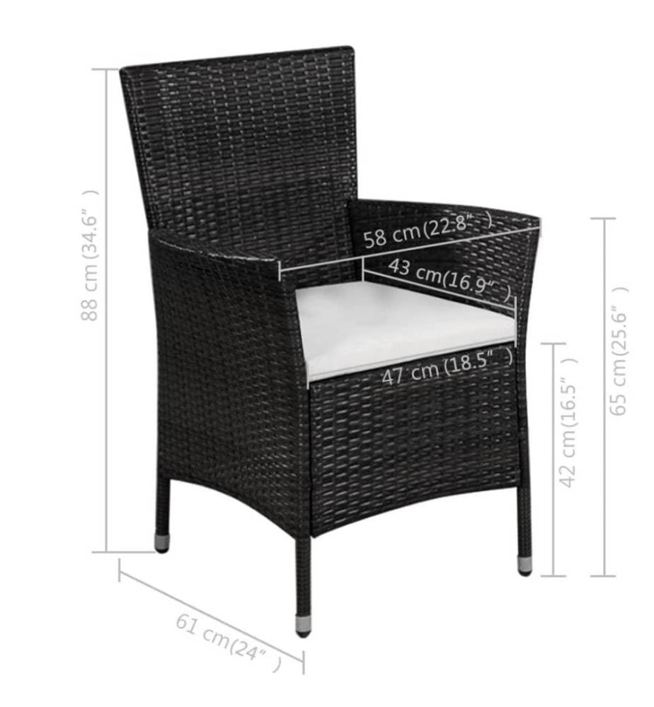 Gartenstuhl und Hocker mit Polstern Poly Rattan Schwarz