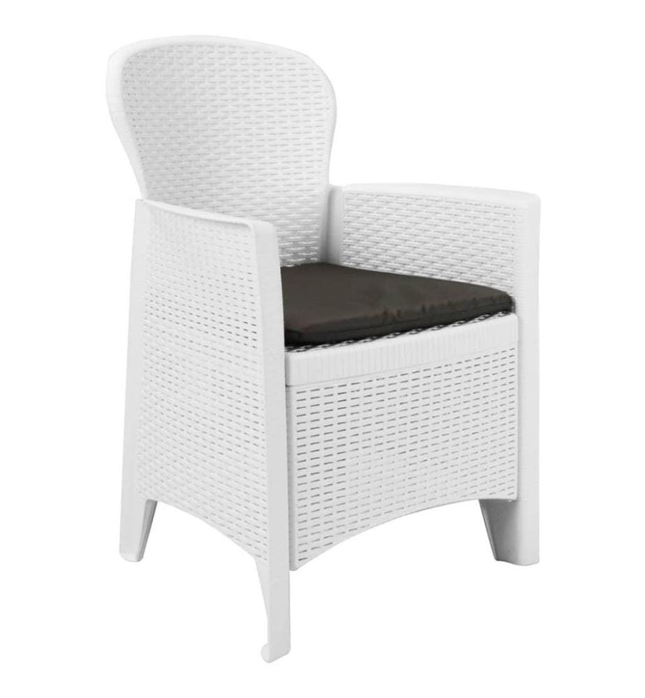 Chaise de jardin 2 pcs et coussin Blanc Plastique Aspect rotin
