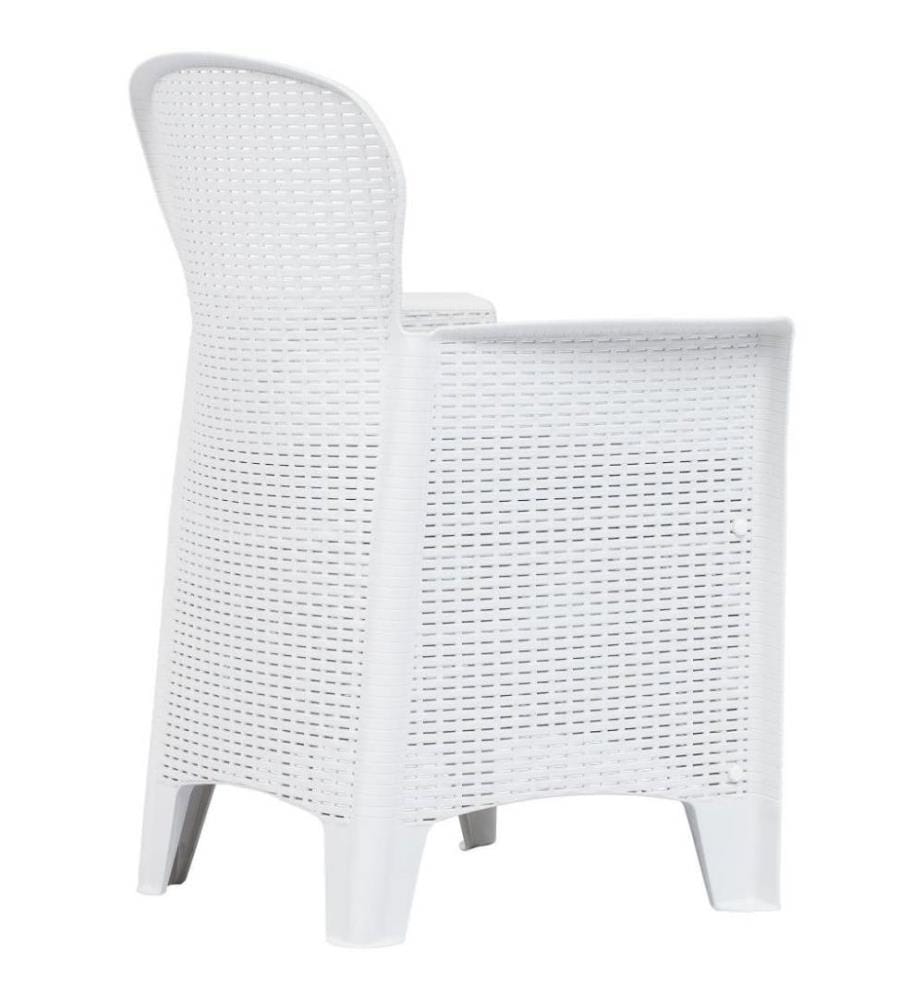Chaise de jardin 2 pcs et coussin Blanc Plastique Aspect rotin