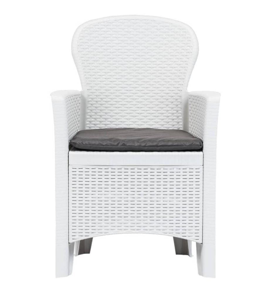 Chaise de jardin 2 pcs et coussin Blanc Plastique Aspect rotin