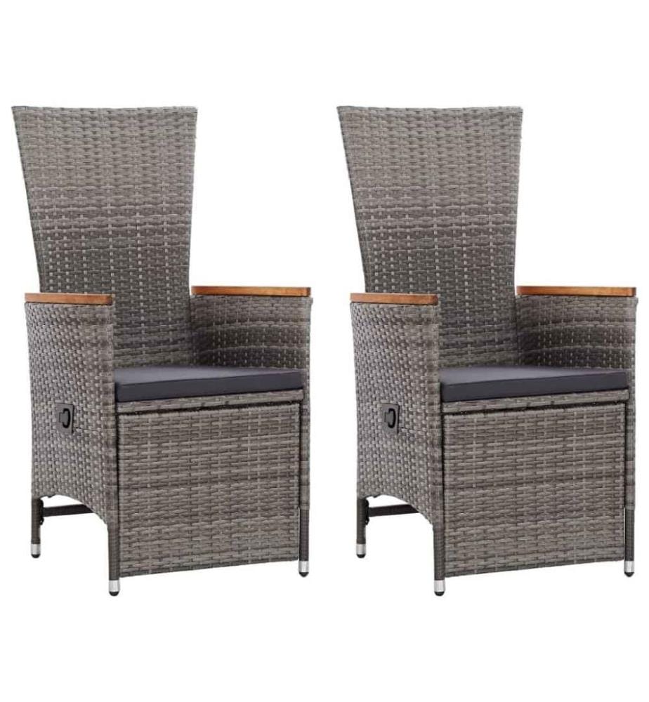 Chaise inclinable de jardin 2pc et coussins Résine tressée Gris