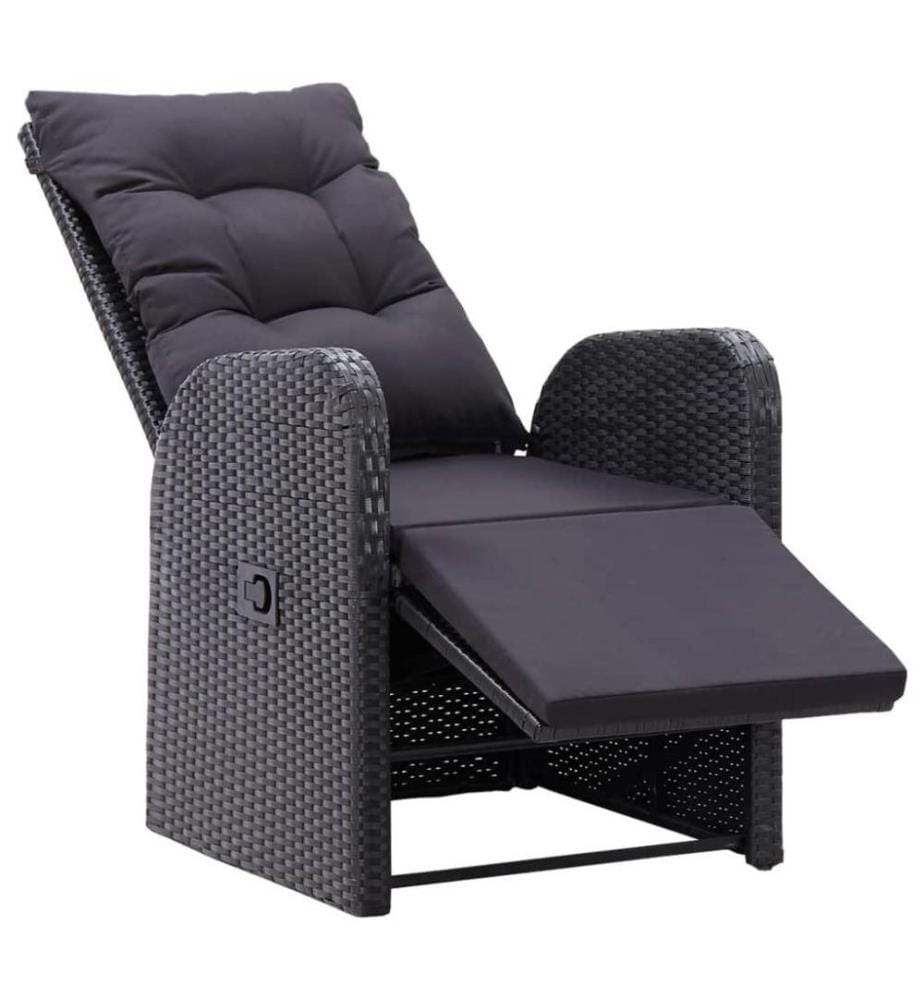 Chaise inclinable de jardin et coussin Résine tressée Noir