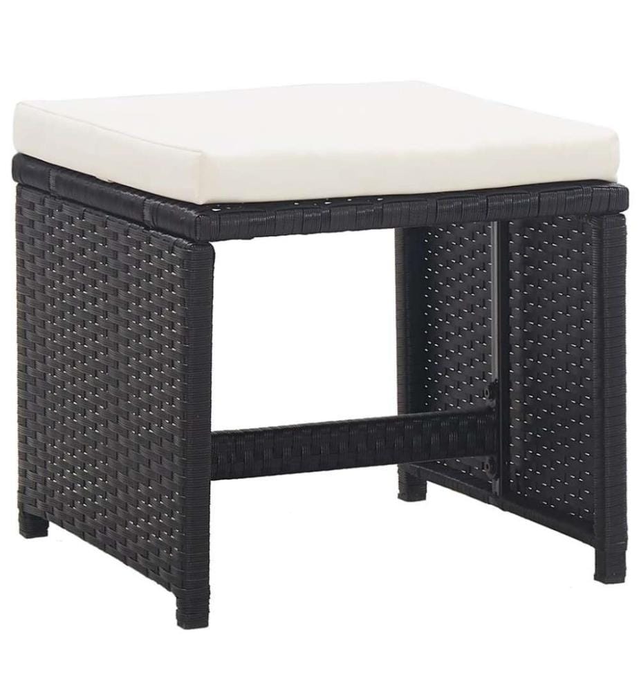 Gartenhocker 2 Stk. mit Sitzkissen Poly Rattan Schwarz