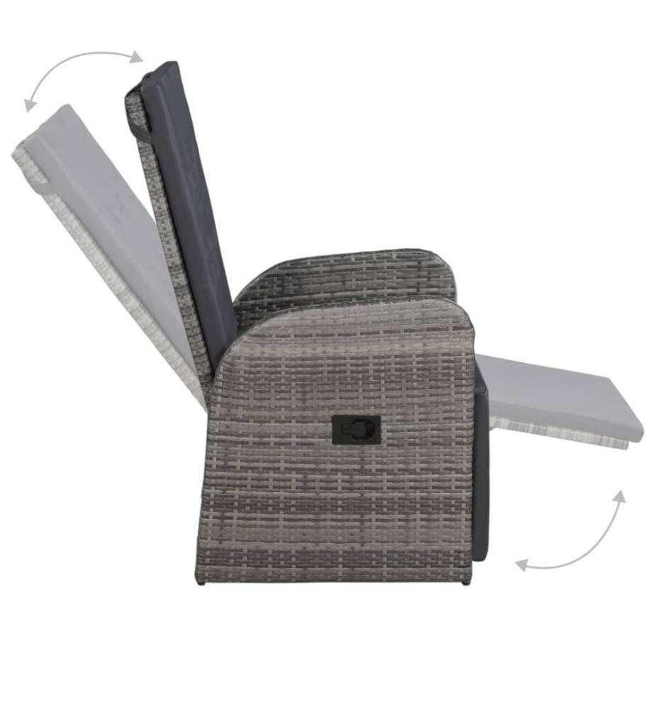 Chaise inclinable de jardin et coussin Résine tressée Gris