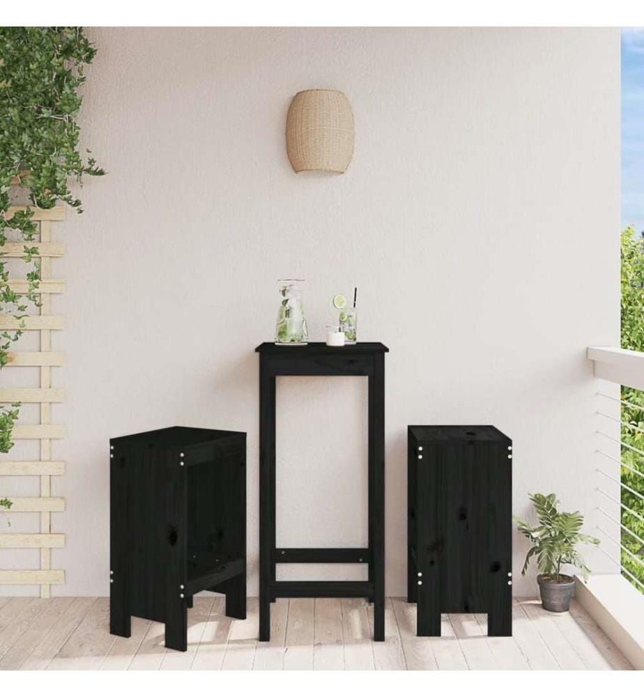 Tabourets de bar 2 pcs noir 40x36x75 cm bois massif de pin