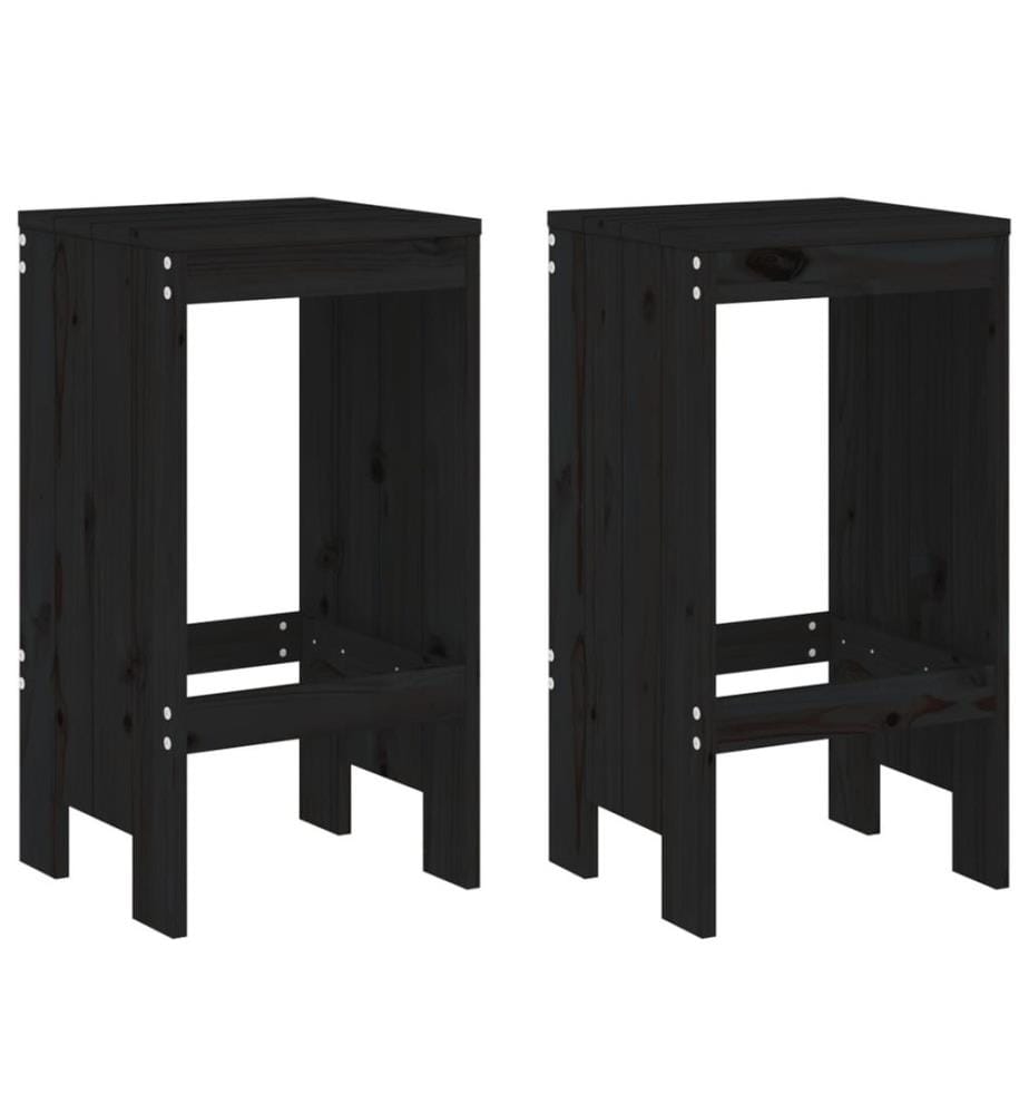 Tabourets de bar 2 pcs noir 40x36x75 cm bois massif de pin