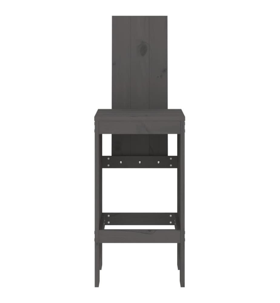 Tabourets de bar 2 pcs gris 40x42x120 cm bois massif de pin