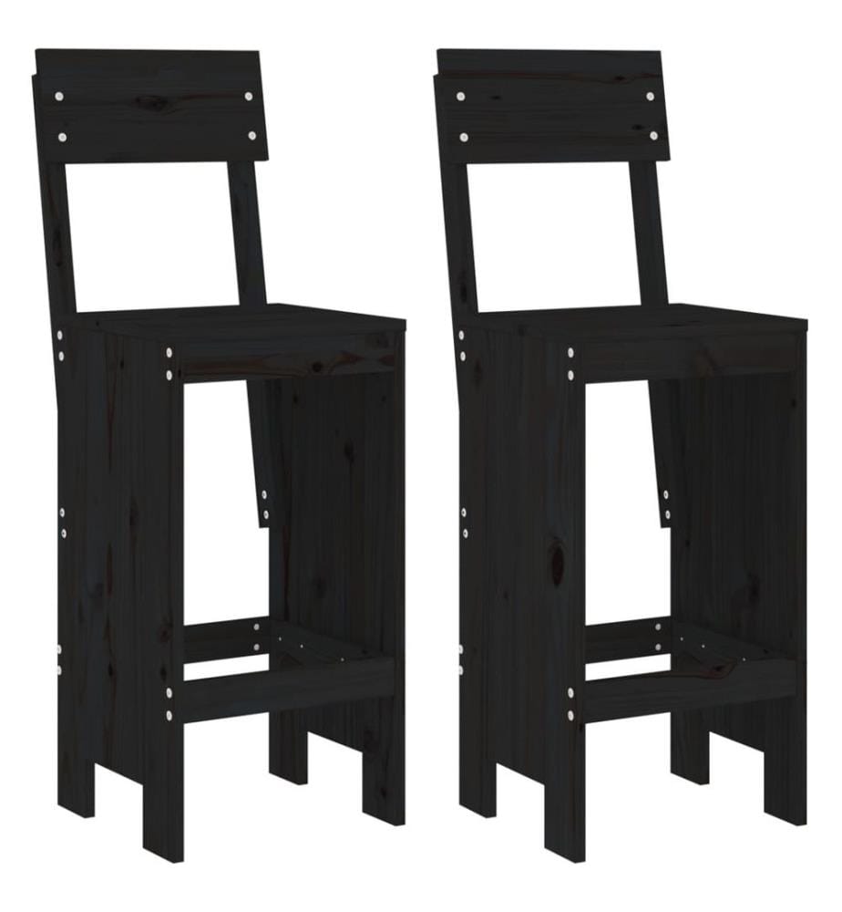 Tabourets de bar 2 pcs noir 40x48,5x115,5 cm bois massif de pin