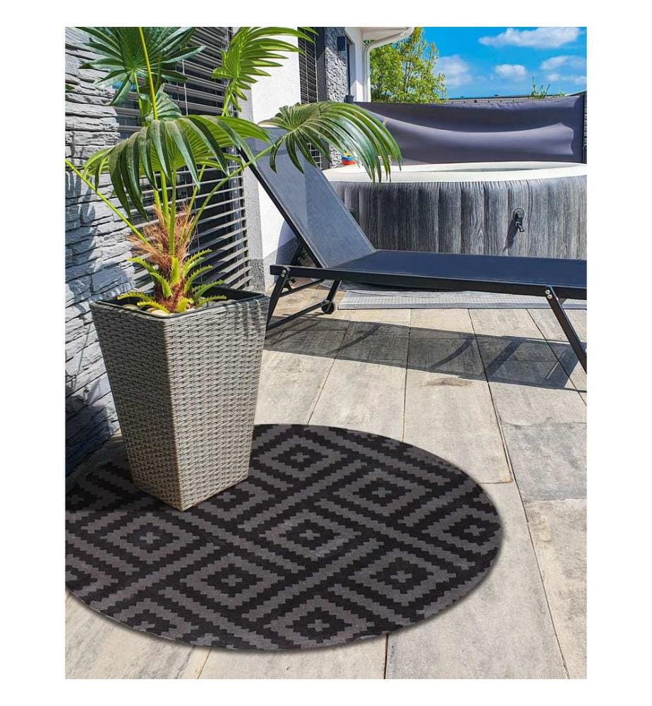 Outdoorteppich AJMER Schwarz ø 120 cm