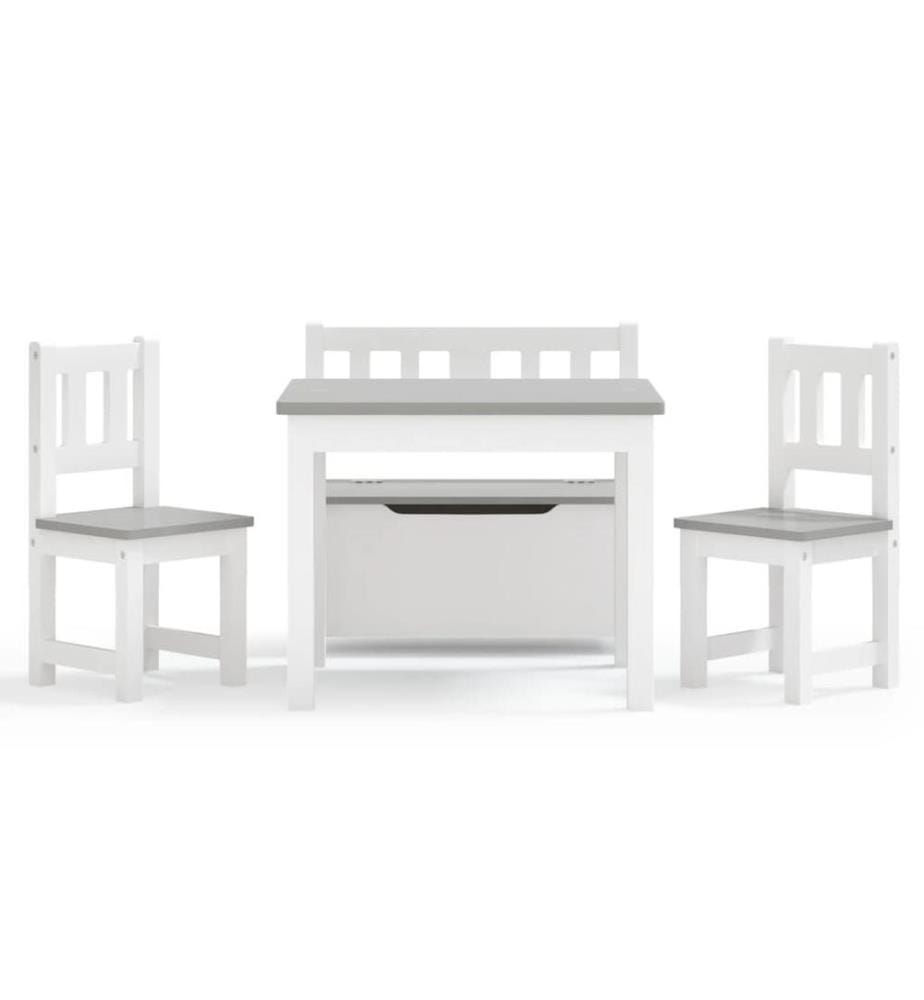 Ensemble de table et chaises enfants 4 pcs Blanc et gris MDF