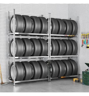 Reifenregale mit 3 Böden 2 Stk. Silbern 110x40x200 cm Stahl