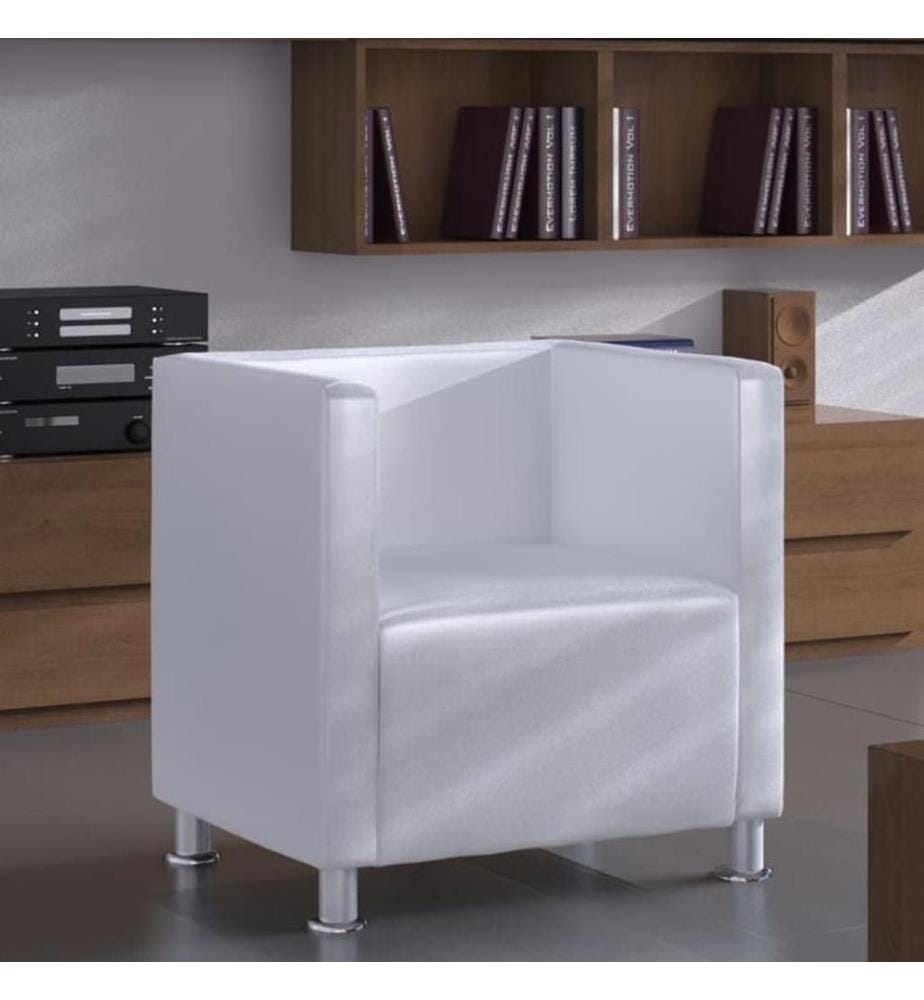 Fauteuil cube blanc simili cuir