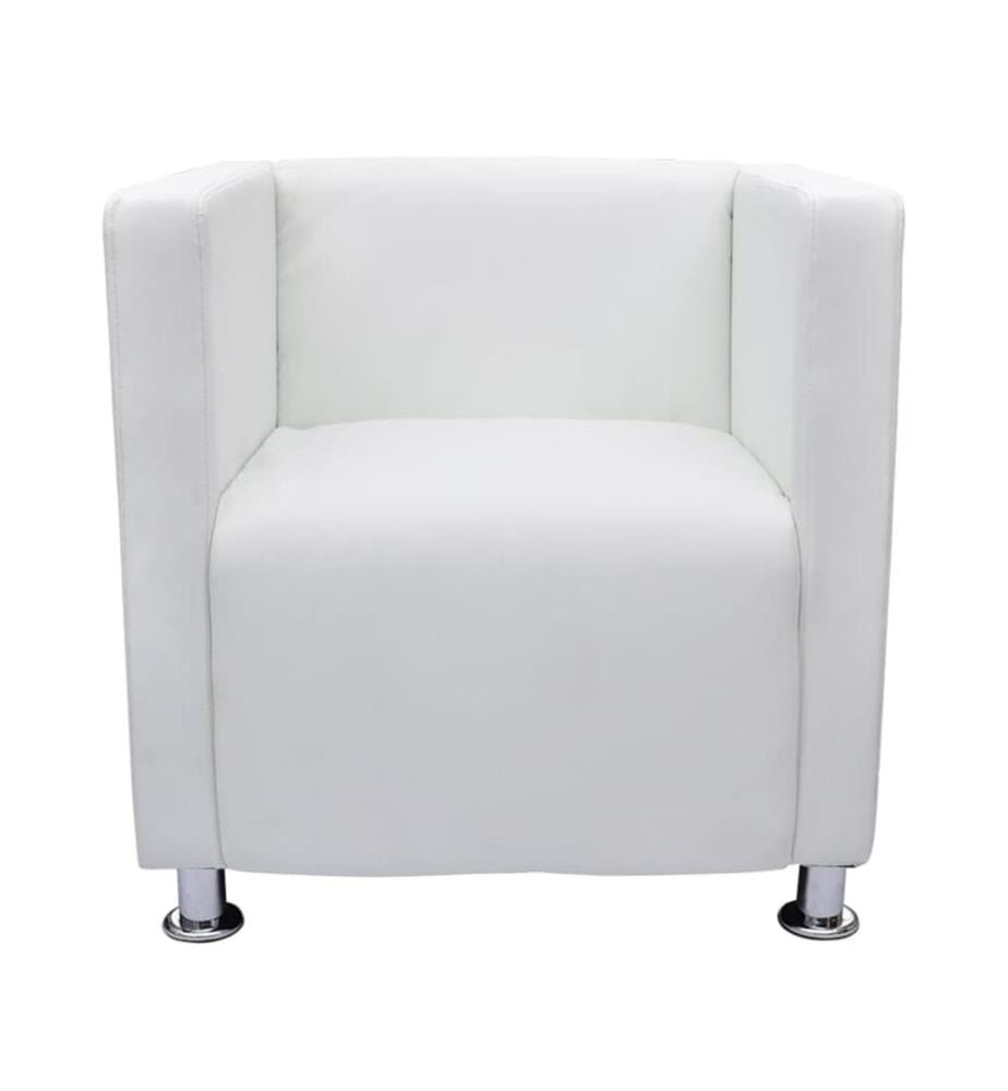 Fauteuil cube blanc simili cuir
