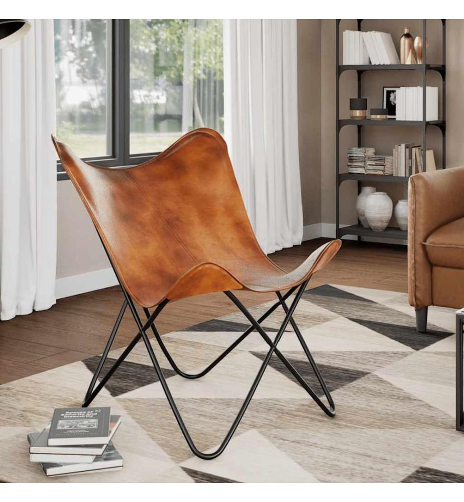 Chaise papillon Marron Cuir véritable