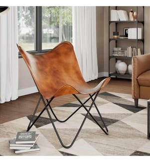 Chaise papillon Marron Cuir véritable
