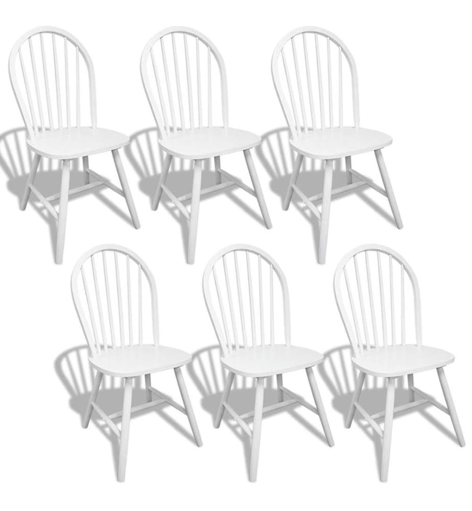 Chaises à manger lot de 6 blanc bois d'hévéa solide