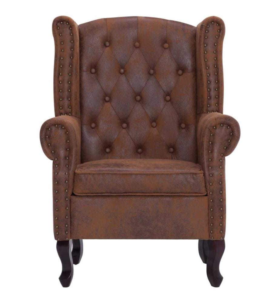 Chesterfield-Sessel und Fusshocker Braun Wildleder-Optik