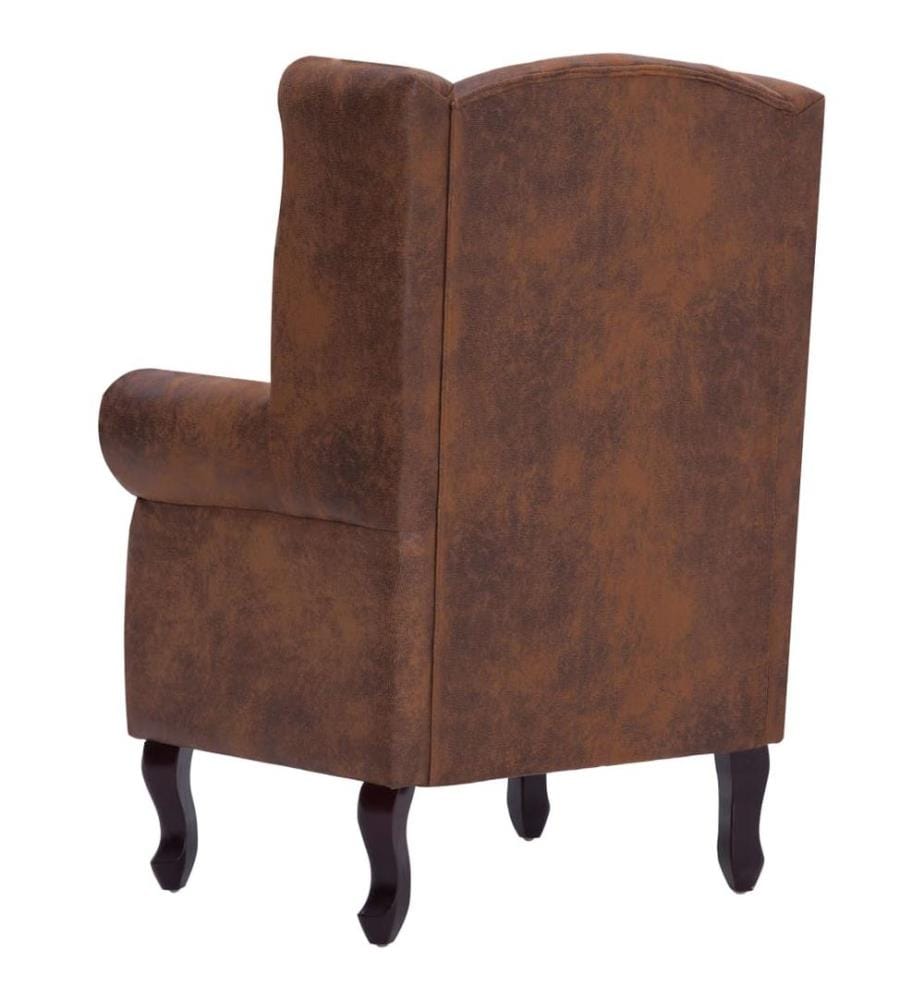 Chesterfield-Sessel und Fusshocker Braun Wildleder-Optik