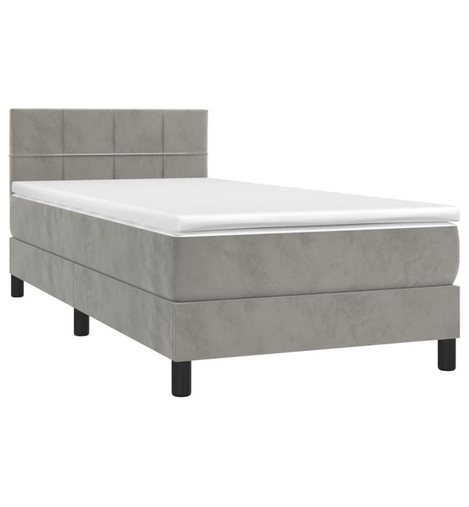 Boxspringbett mit Matratze & LED Hellgrau 100x200 cm Samt
