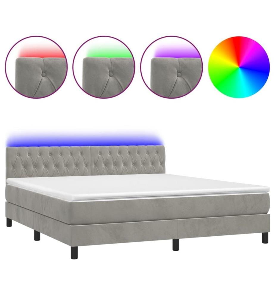 Boxspringbett mit Matratze & LED Hellgrau 160x200 cm Samt