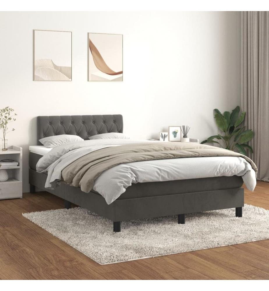 Boxspringbett mit Matratze Dunkelgrau 120x200 cm Samt