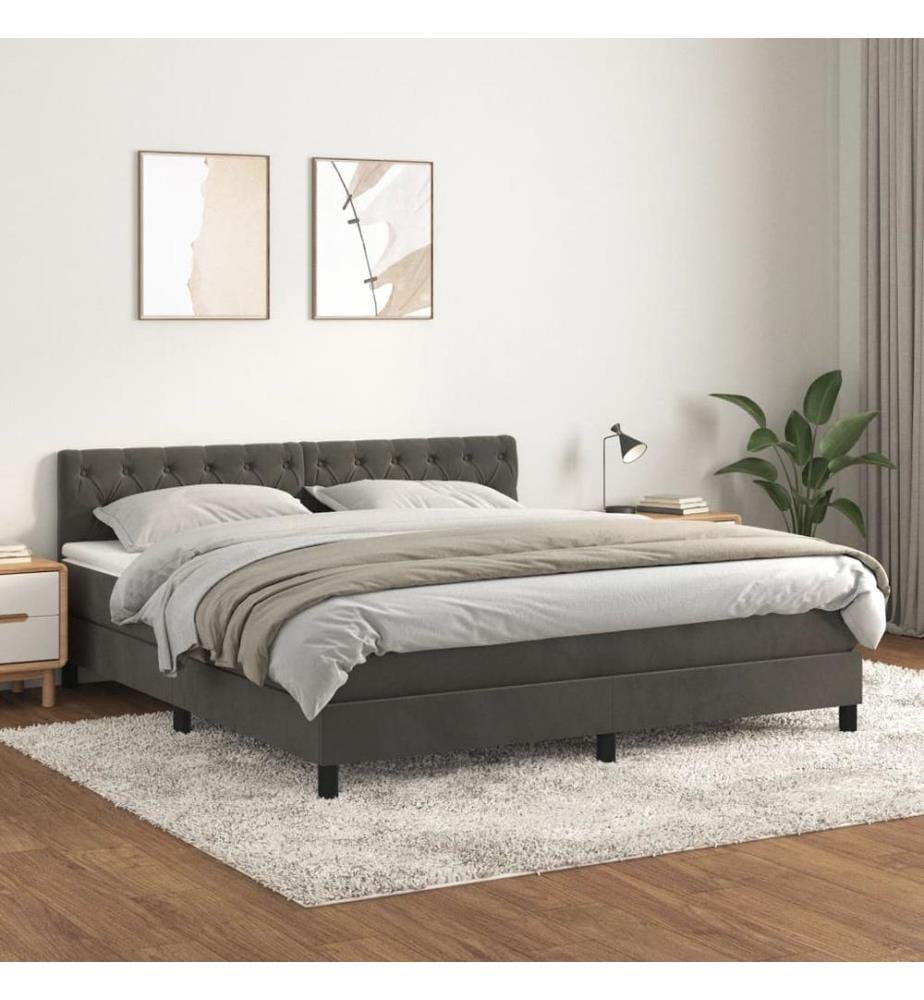 Sommier à lattes de lit et matelas Gris foncé 160x200cm Velours