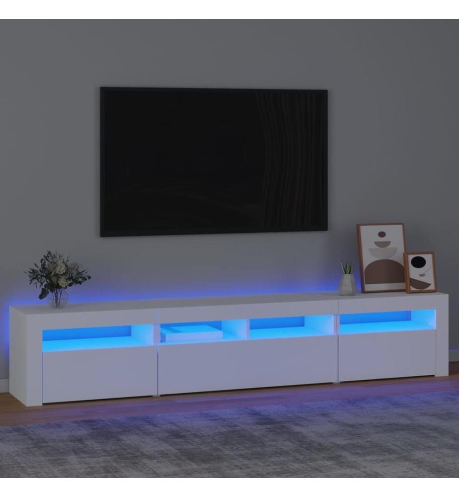 Meuble TV avec lumières LED Blanc 210x35x40 cm
