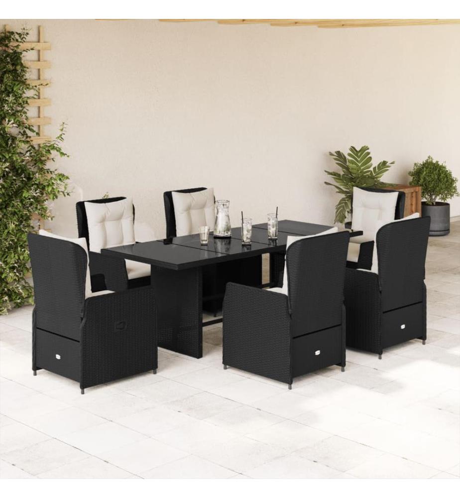 7-tlg. Garten-Essgruppe mit Kissen Schwarz Poly Rattan