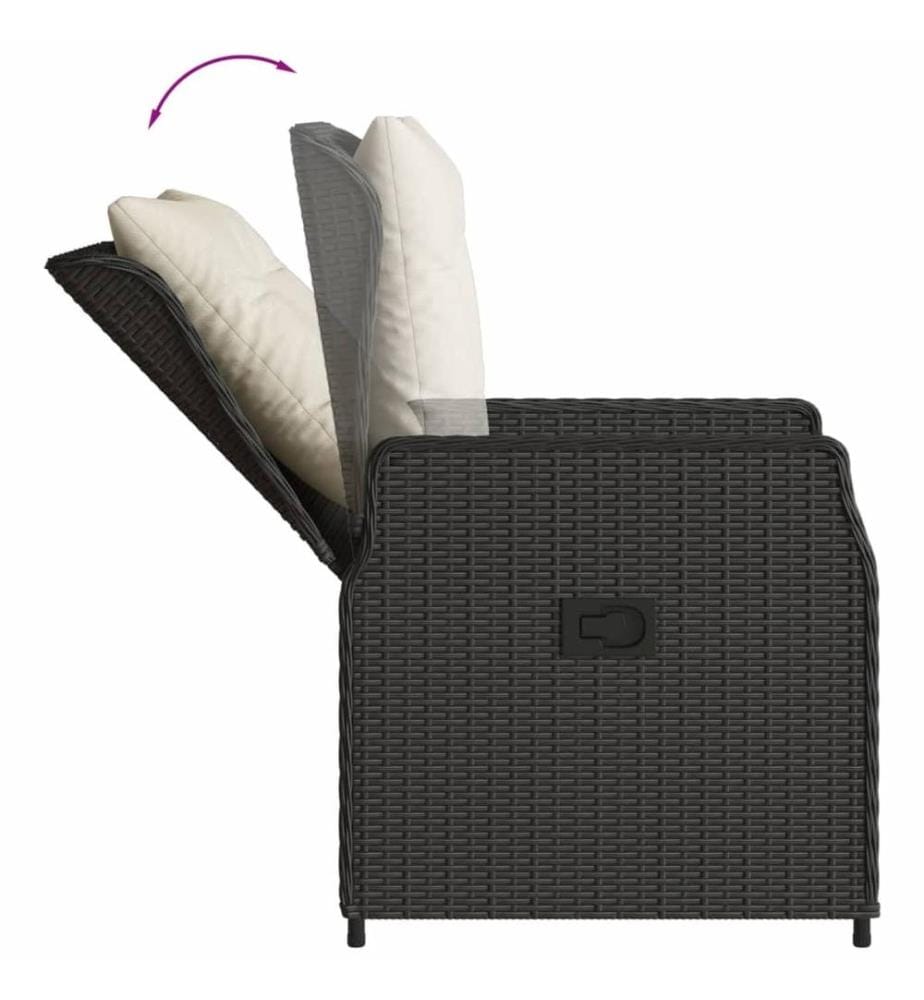 7-tlg. Garten-Essgruppe mit Kissen Schwarz Poly Rattan