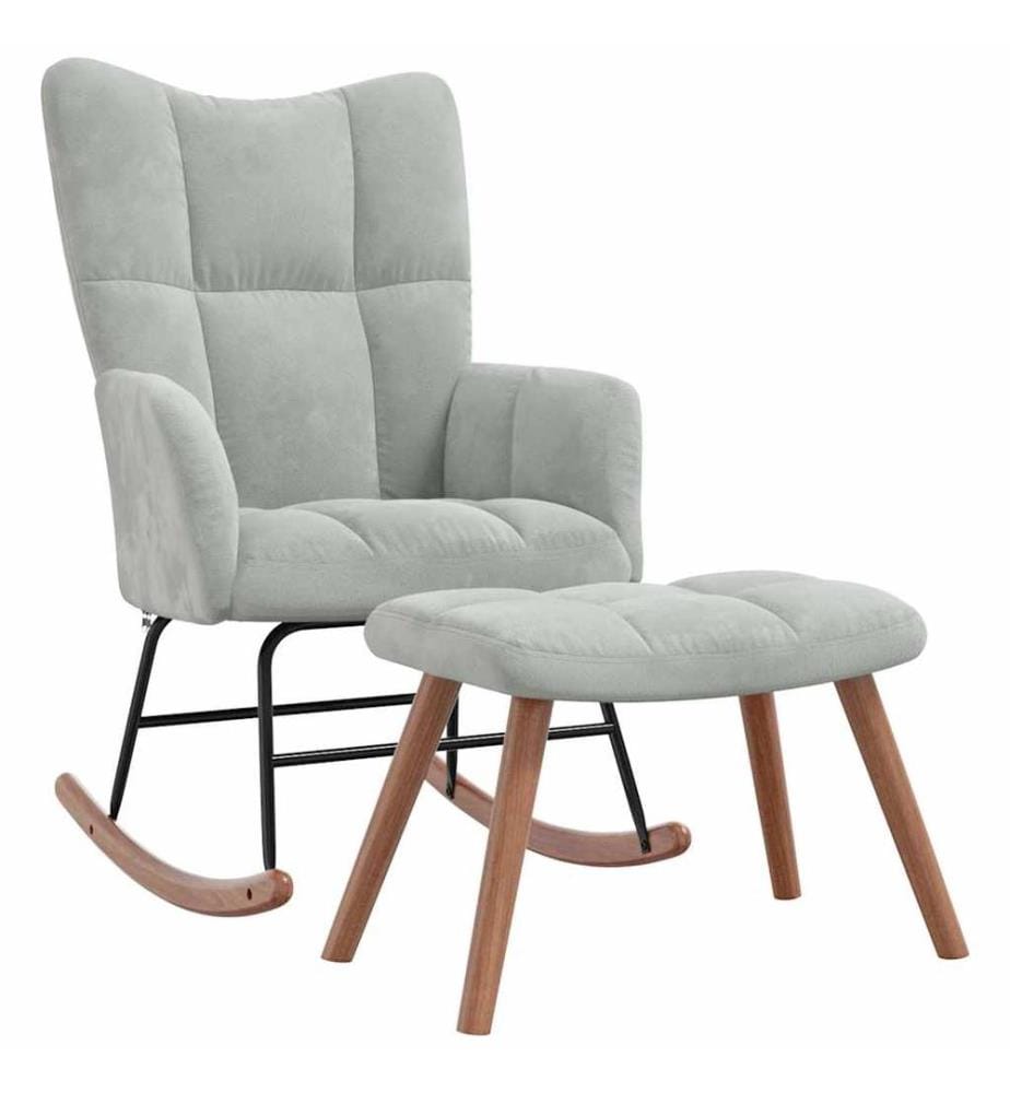 Chaise à bascule avec repose-pied Gris clair Velours