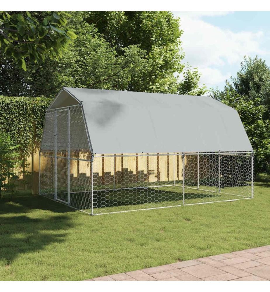 Cage pour chiens avec toit et porte argenté acier galvanisé