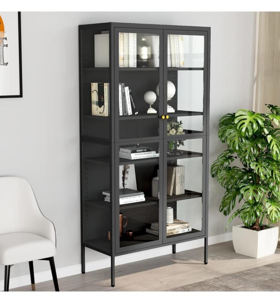 Vitrine Anthrazit 90x40x180 cm Stahl und Gehärtetes Glas