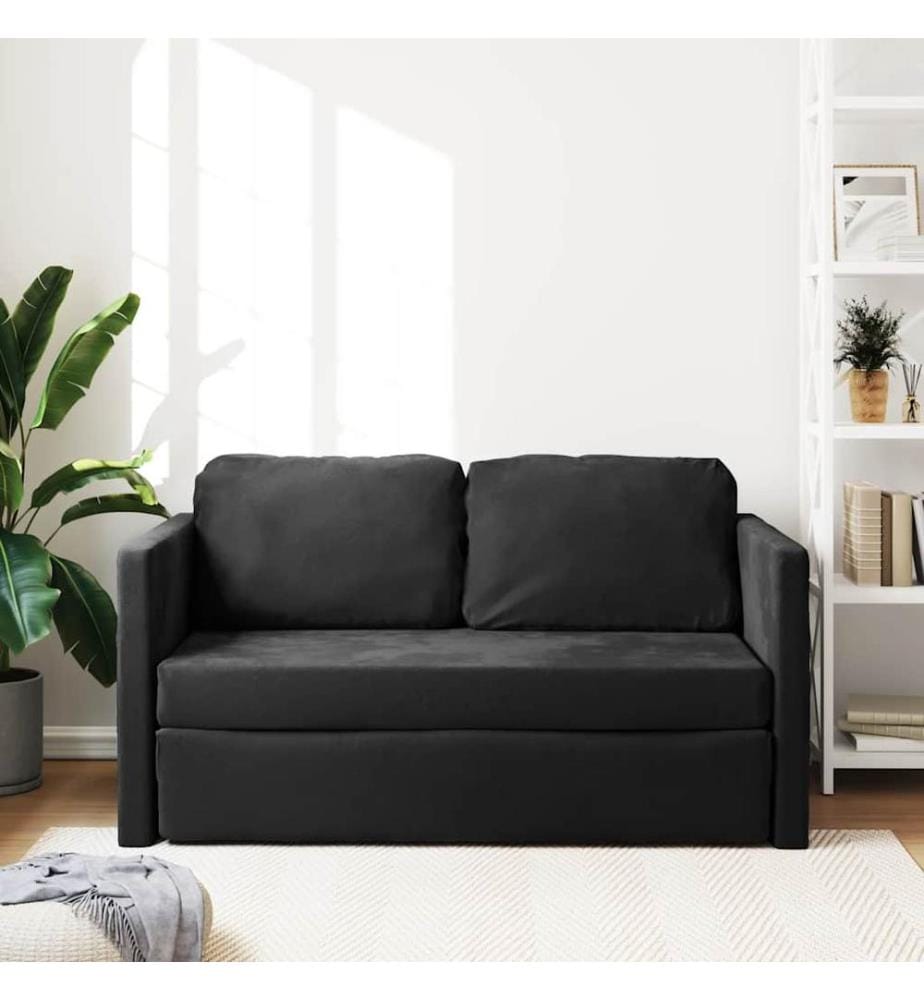 Bodensofa mit Schlaffunktion Schwarz 122x204x55 cm Samt