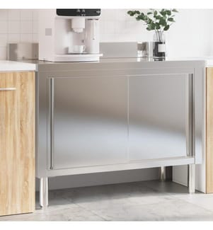 Table de travail de cuisine avec portes coulissantes inox