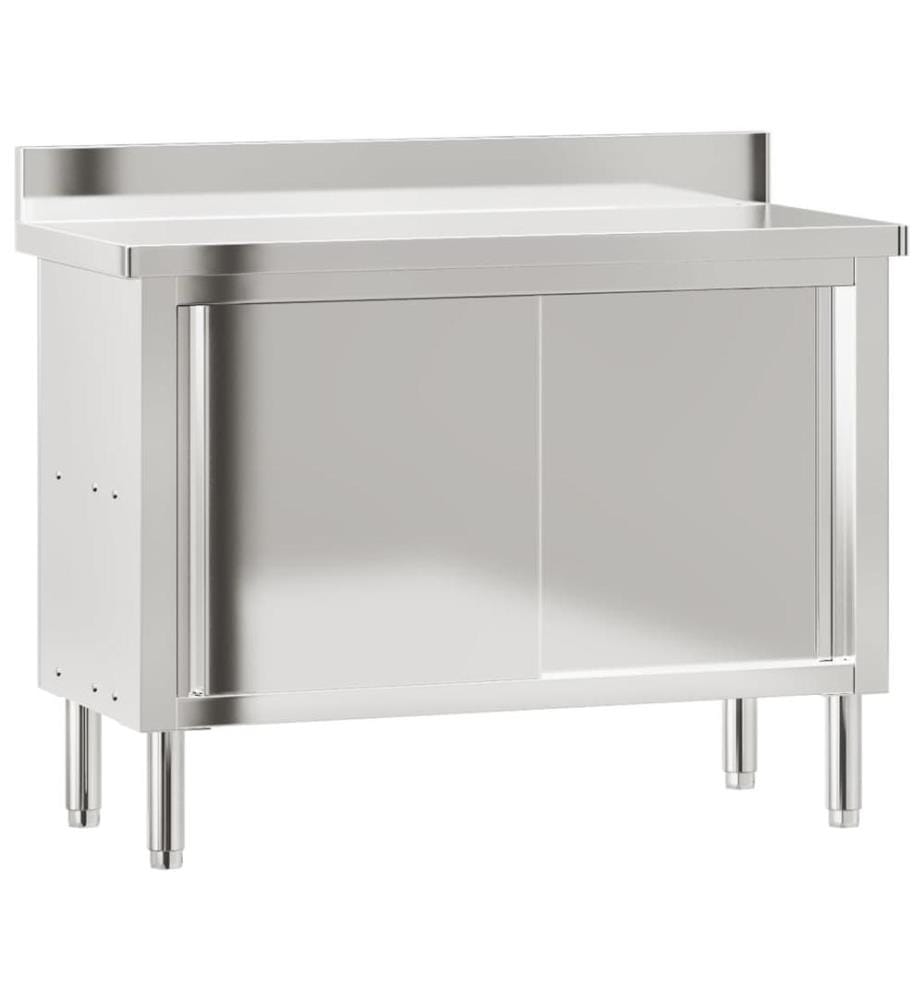 Table de travail de cuisine avec portes coulissantes inox