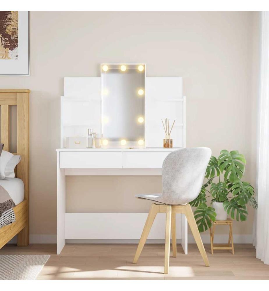 Schminktisch mit LED-Leuchten Weiss 96x40x142 cm